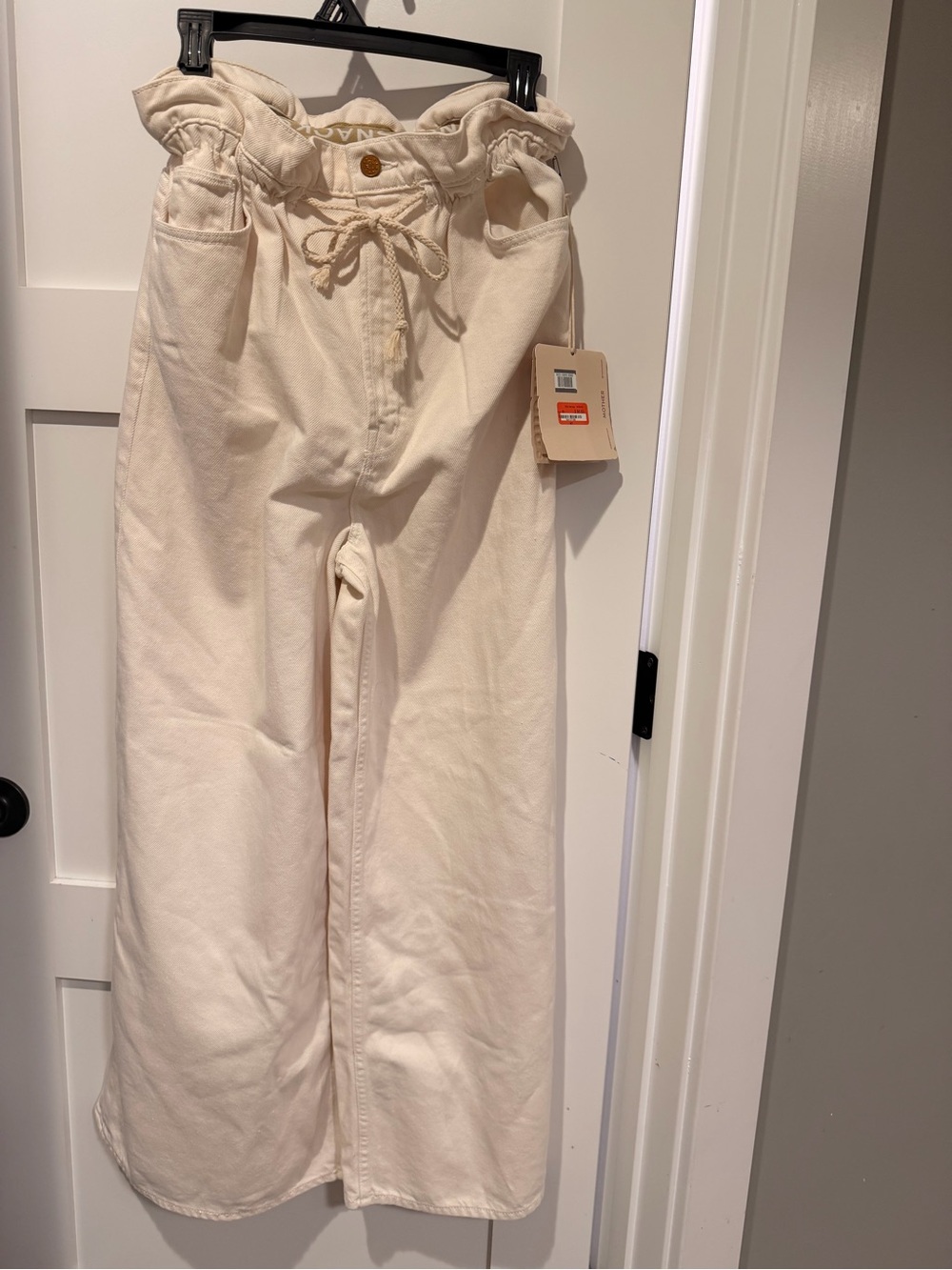 MOTHER Snacks-NWT-Neutral Cream Paperbag Waist Wide-Leg pants